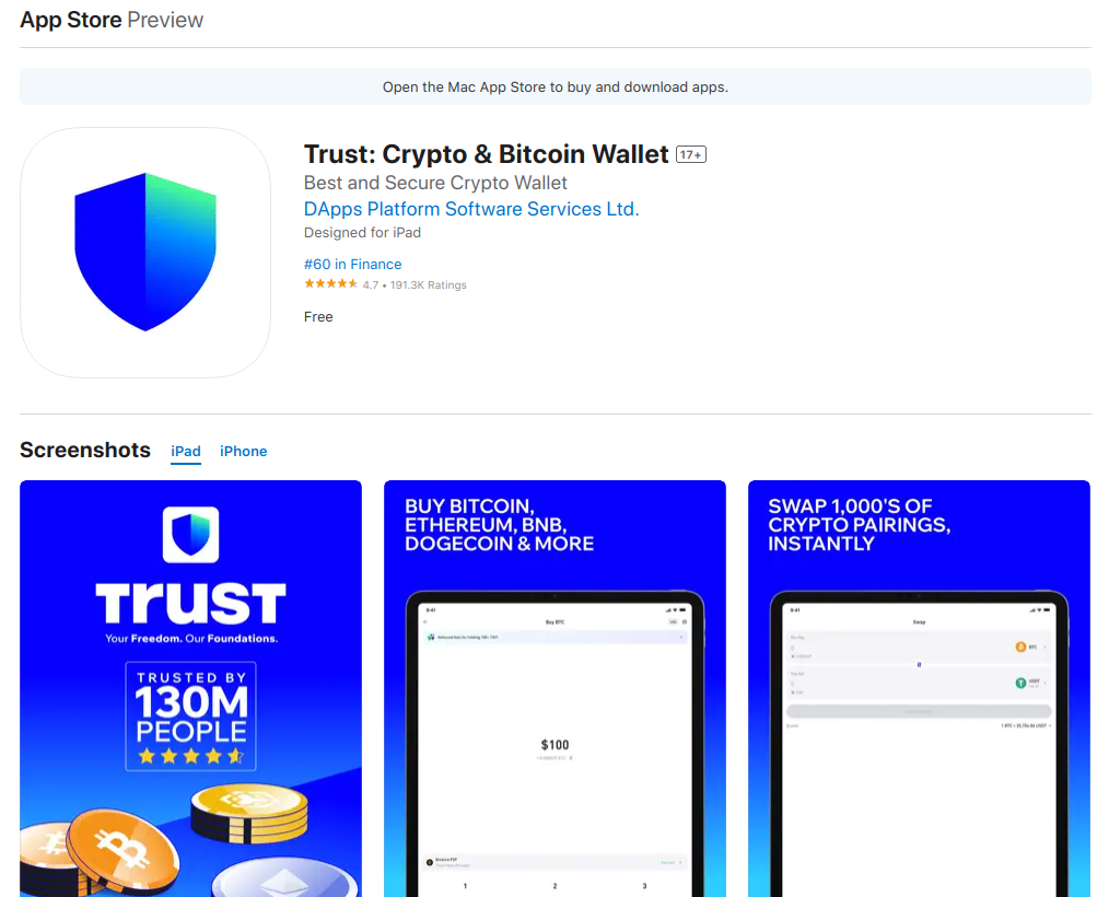 Trust wallet in App store